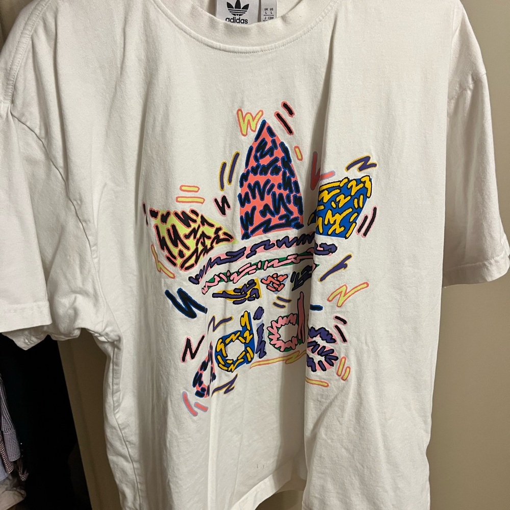 Adidas Kids White Tee with Colorful Graphic